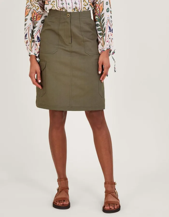 Monsoon Plain Longline Cargo Skirt Green Women Skirts Monsoon Plain Longline Cargo Skirt Green Women Skirts