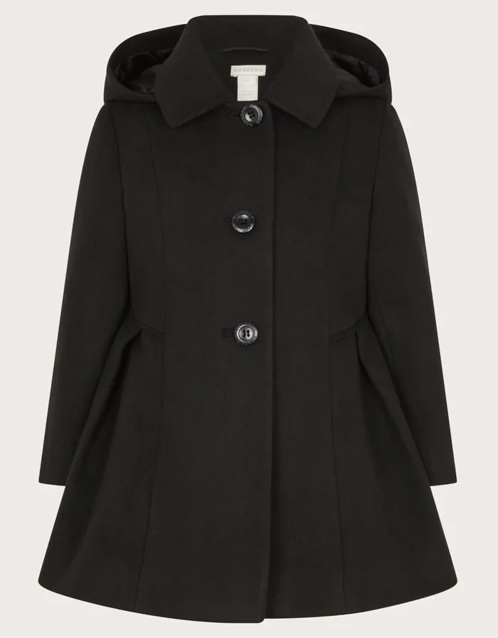 Monsoon Pleat Swing Hooded Coat Black Children Coats and Jackets