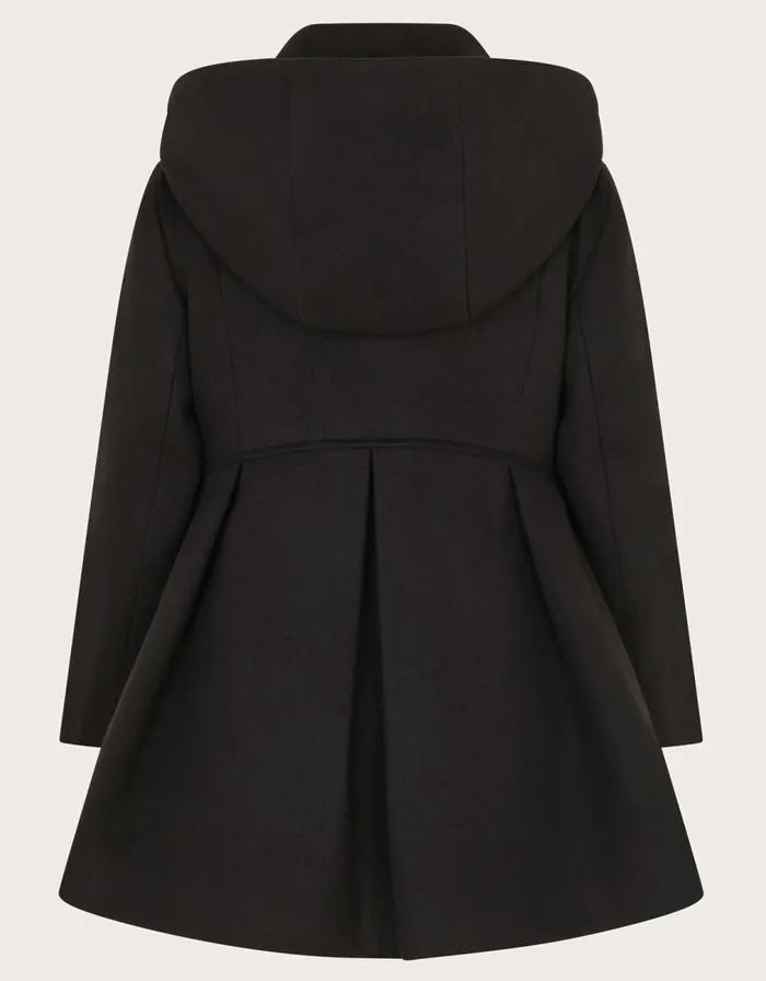 Monsoon Pleat Swing Hooded Coat Black Children Coats and Jackets Monsoon Pleat Swing Hooded Coat Black Children Coats and Jackets