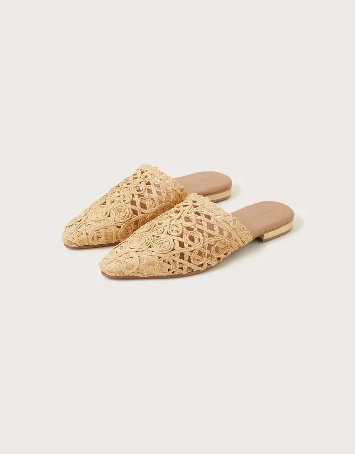 Monsoon Pointed Toe Raffia Mules Natural Women Sandals