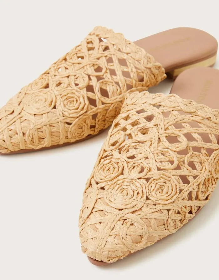 Monsoon Pointed Toe Raffia Mules Natural Women Sandals Monsoon Pointed Toe Raffia Mules Natural Women Sandals