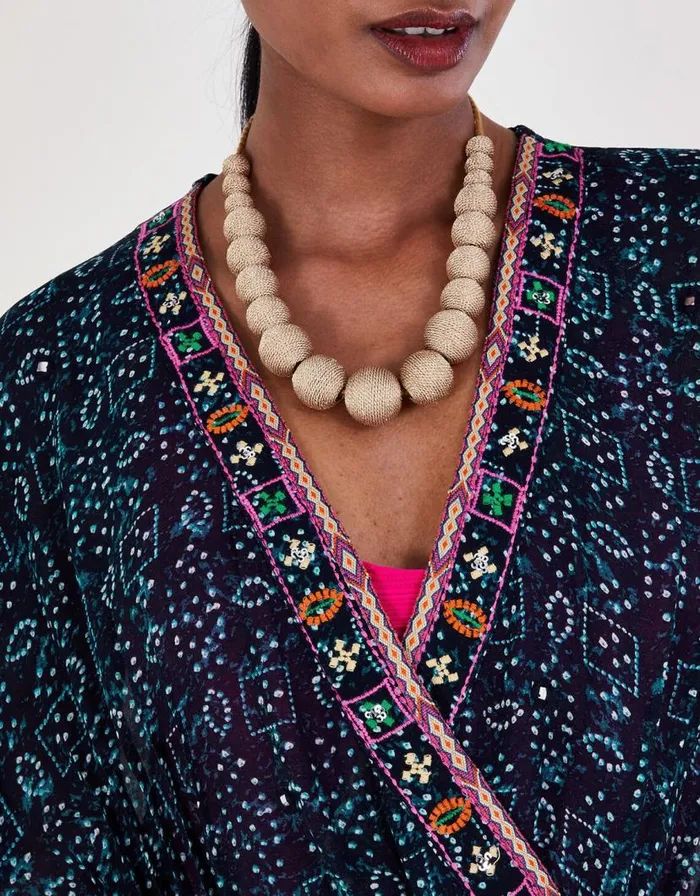Monsoon Print Embroidered Kaftan Blue Women Beachwear and Swimwear Monsoon Print Embroidered Kaftan Blue Women Beachwear and Swimwear