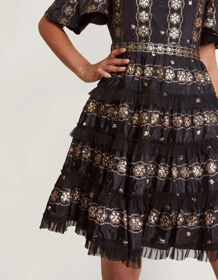 Monsoon Raelyn Embellished Ruffle Dress Black Women Occasionwear Monsoon Raelyn Embellished Ruffle Dress Black Women Occasionwear