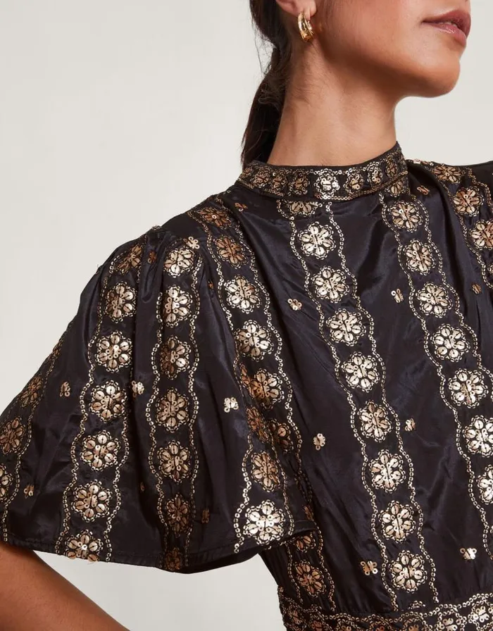 Monsoon Raelyn Embellished Ruffle Dress Black Women Occasionwear Monsoon Raelyn Embellished Ruffle Dress Black Women Occasionwear