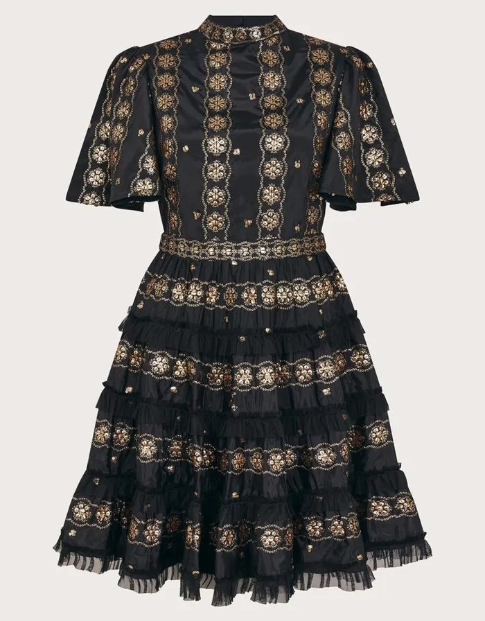 Monsoon Raelyn Embellished Ruffle Dress Black Women Occasionwear Monsoon Raelyn Embellished Ruffle Dress Black Women Occasionwear