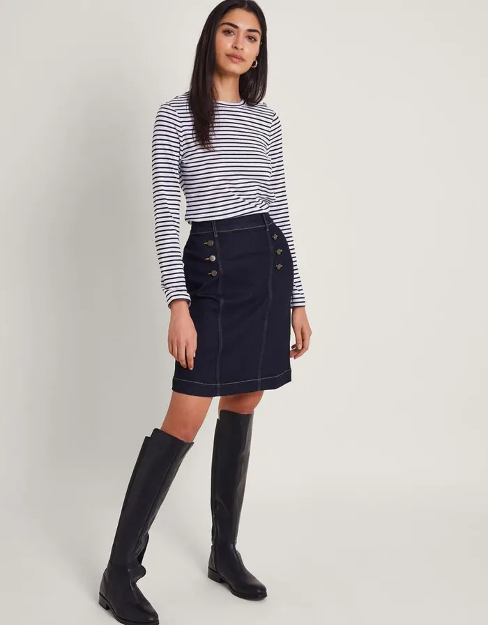 Monsoon Rosa Button Denim Skirt Blue Women Skirts