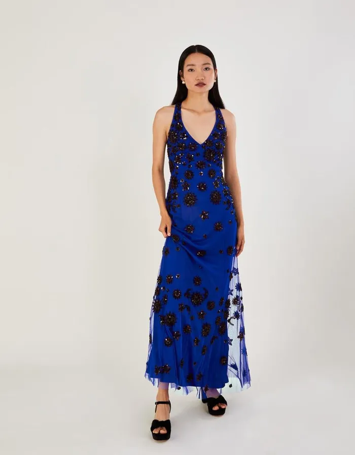 Monsoon Rosa Sequin Maxi Dress In Recycled Polyester Blue Women Occasionwear