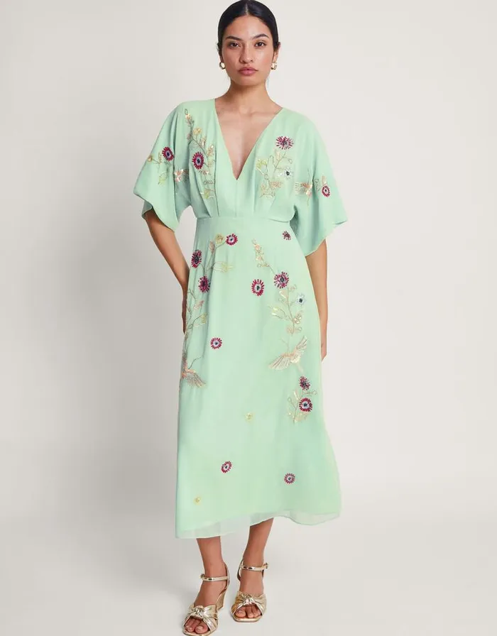 Monsoon Rosalie HandEmbellished Dress Green Women Occasionwear