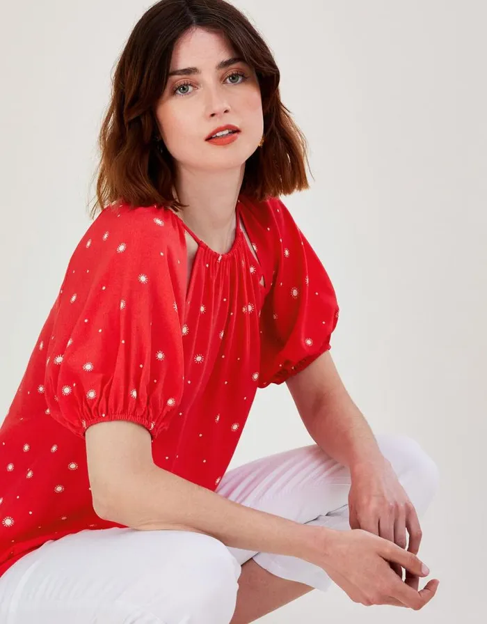 Monsoon Sami Spot CutOut Top Red Women Tops and Blouses