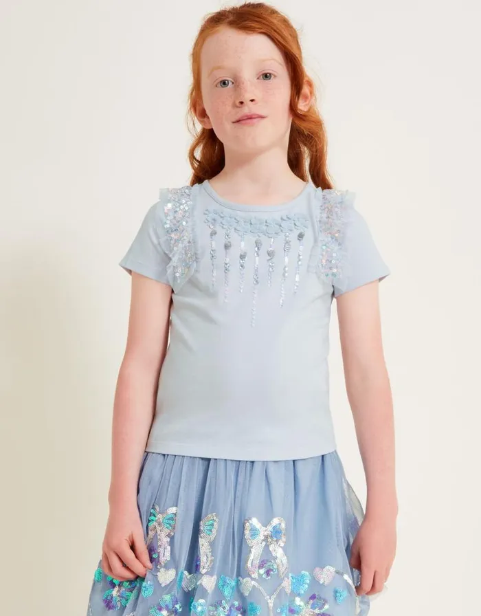 Monsoon Sequin Embellished TShirt Blue Children Tops and Tshirts