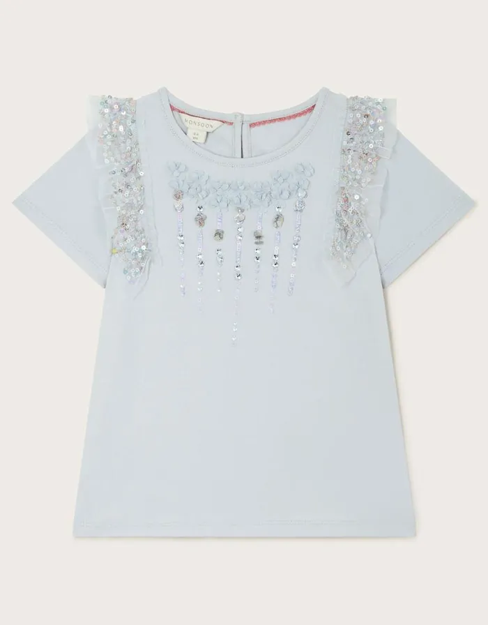 Monsoon Sequin Embellished TShirt Blue Children Tops and Tshirts Monsoon Sequin Embellished TShirt Blue Children Tops and Tshirts