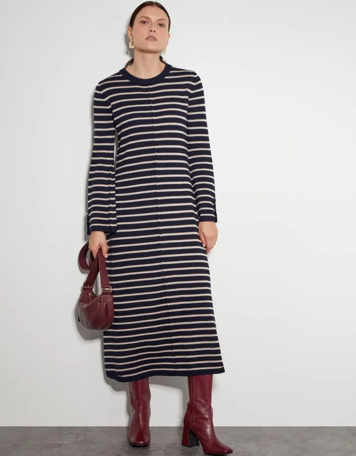 Monsoon Shaw Stripe Midi Jumper Dress Blue Women Day Dresses