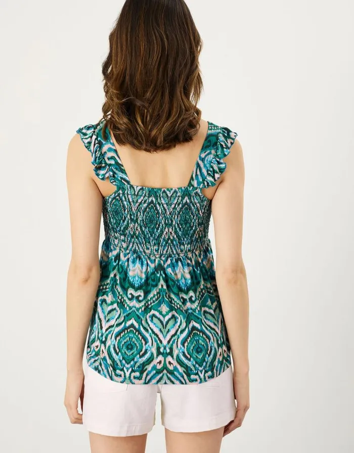 Monsoon Shirred Panel Aztec Print Jersey Top Teal Women Tops and Blouses Monsoon Shirred Panel Aztec Print Jersey Top Teal Women Tops and Blouses
