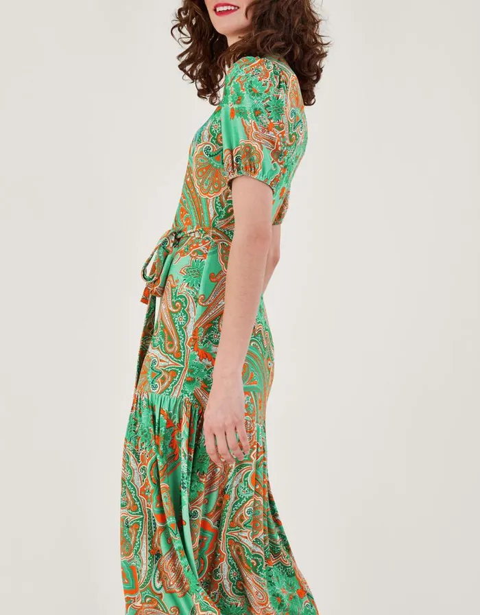 Monsoon Skye Scarf Print Dress Green Women Midi Dresses Monsoon Skye Scarf Print Dress Green Women Midi Dresses