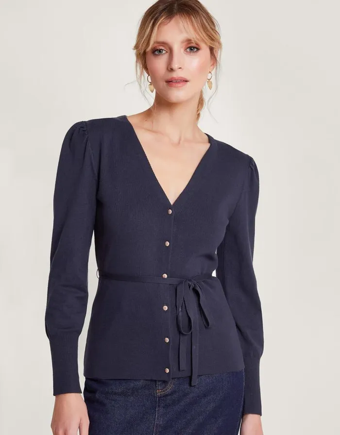 Monsoon Smart Ribbed Cardigan Blue Women Knitwear