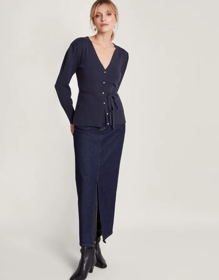 Monsoon Smart Ribbed Cardigan Blue Women Knitwear Monsoon Smart Ribbed Cardigan Blue Women Knitwear
