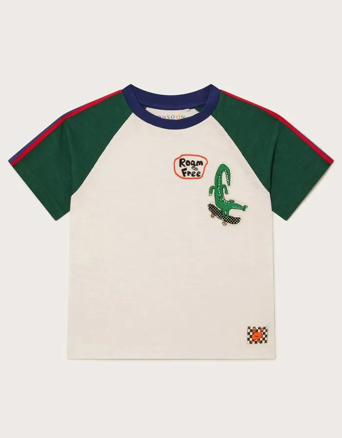 Monsoon Sporty Crocodile Raglan TShirt White Children Casualwear Collection