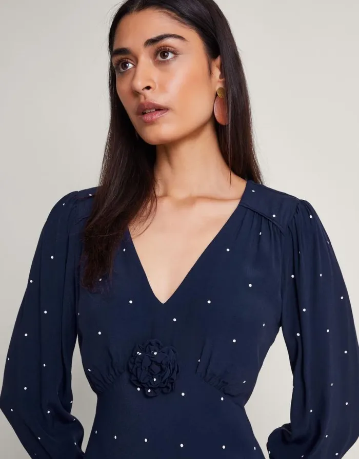 Monsoon Stella Spot Dress Blue Women Occasionwear Monsoon Stella Spot Dress Blue Women Occasionwear