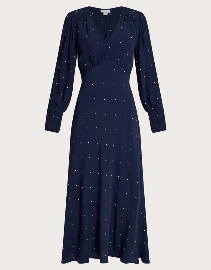 Monsoon Stella Spot Dress Blue Women Occasionwear Monsoon Stella Spot Dress Blue Women Occasionwear