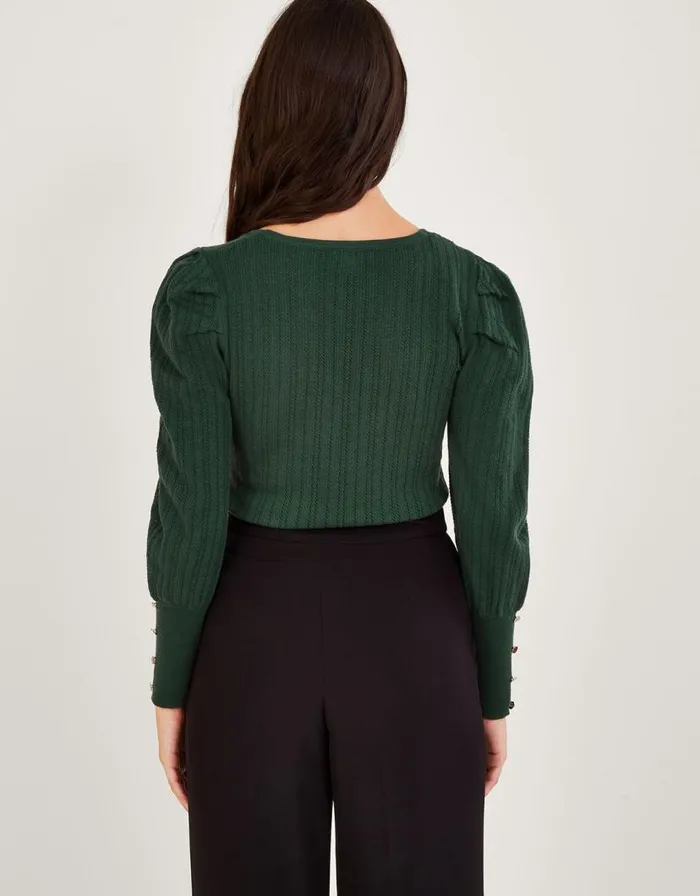 Monsoon Stitch Sweetheart Neckline Jumper In Recycled Polyester Green Women Knitwear Monsoon Stitch Sweetheart Neckline Jumper In Recycled Polyester Green Women Knitwear