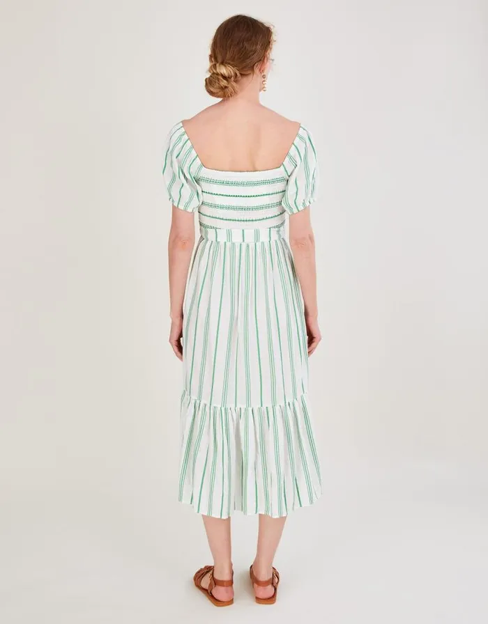Monsoon Stripe Jacquard Belted Tiered Dress With LENZING ECOVERO Green Women Casualwear Monsoon Stripe Jacquard Belted Tiered Dress With LENZING ECOVERO Green Women Casualwear