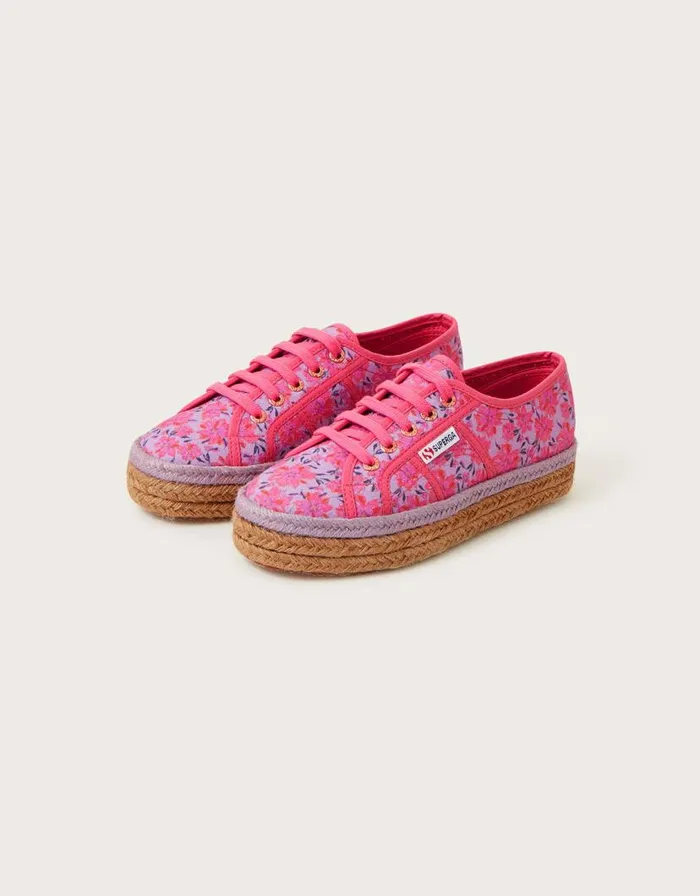 Monsoon Superga Floral Print Espadrille Trainers Pink Women Flats