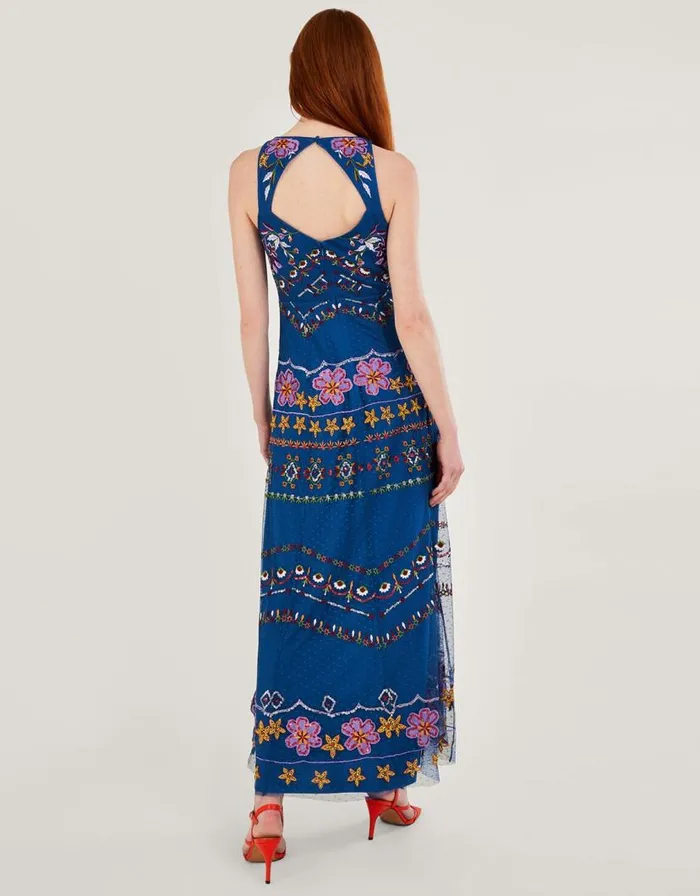 Monsoon Theodora Embroidered Maxi Dress Blue Women Occasionwear Monsoon Theodora Embroidered Maxi Dress Blue Women Occasionwear