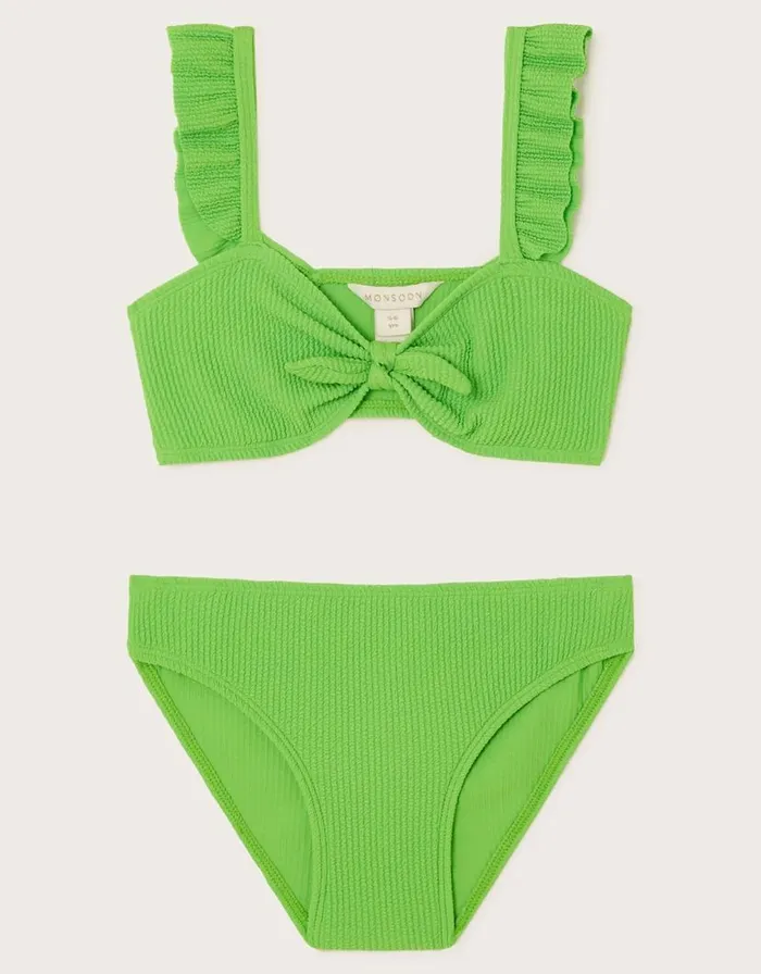 Monsoon Tie Bow Textured Bikini Set Green Children Beachwear and Swimwear