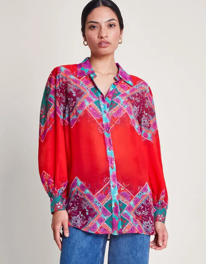 Monsoon Tiffany Print Blouse Red Women Tops and Blouses