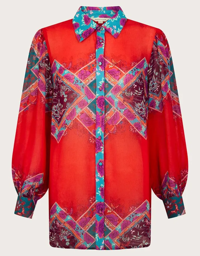 Monsoon Tiffany Print Blouse Red Women Tops and Blouses Monsoon Tiffany Print Blouse Red Women Tops and Blouses