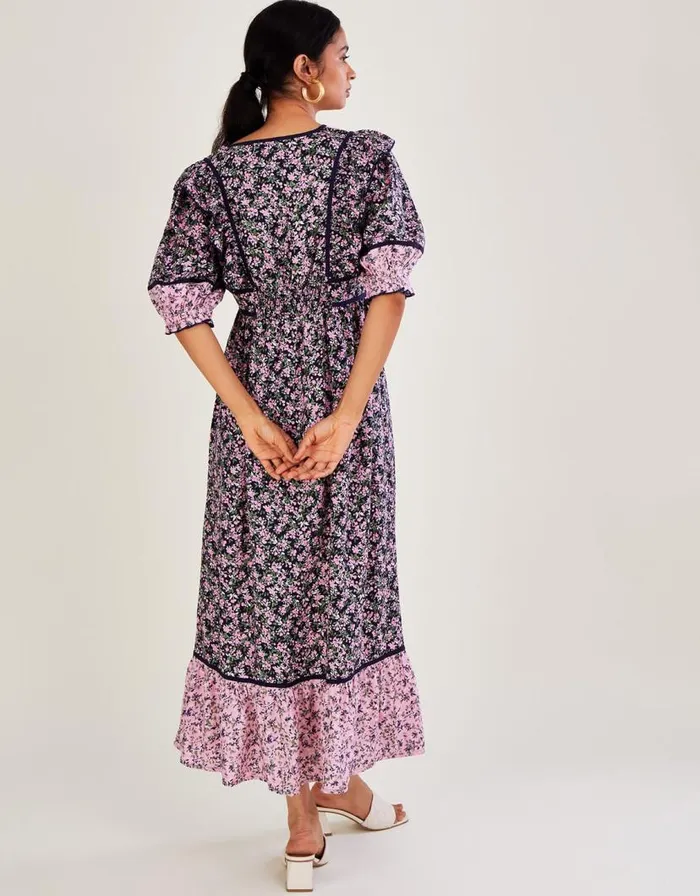 Monsoon V Neck Blossom Print Dolly Dress Purple Women Casualwear Monsoon V Neck Blossom Print Dolly Dress Purple Women Casualwear