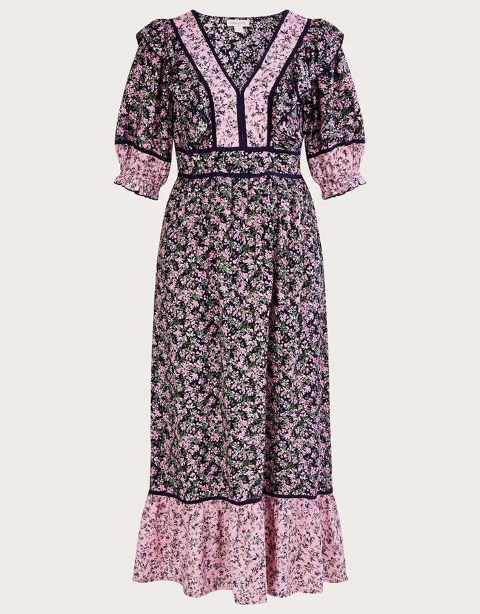 Monsoon V Neck Blossom Print Dolly Dress Purple Women Casualwear Monsoon V Neck Blossom Print Dolly Dress Purple Women Casualwear