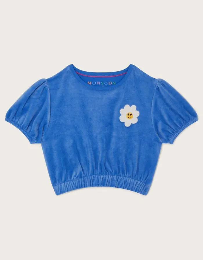 Monsoon Velour Puff Sleeve Top Blue Children Tops and Tshirts Monsoon Velour Puff Sleeve Top Blue Children Tops and Tshirts