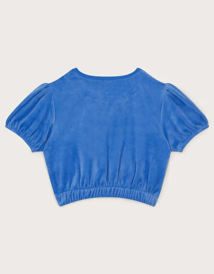 Monsoon Velour Puff Sleeve Top Blue Children Tops and Tshirts Monsoon Velour Puff Sleeve Top Blue Children Tops and Tshirts