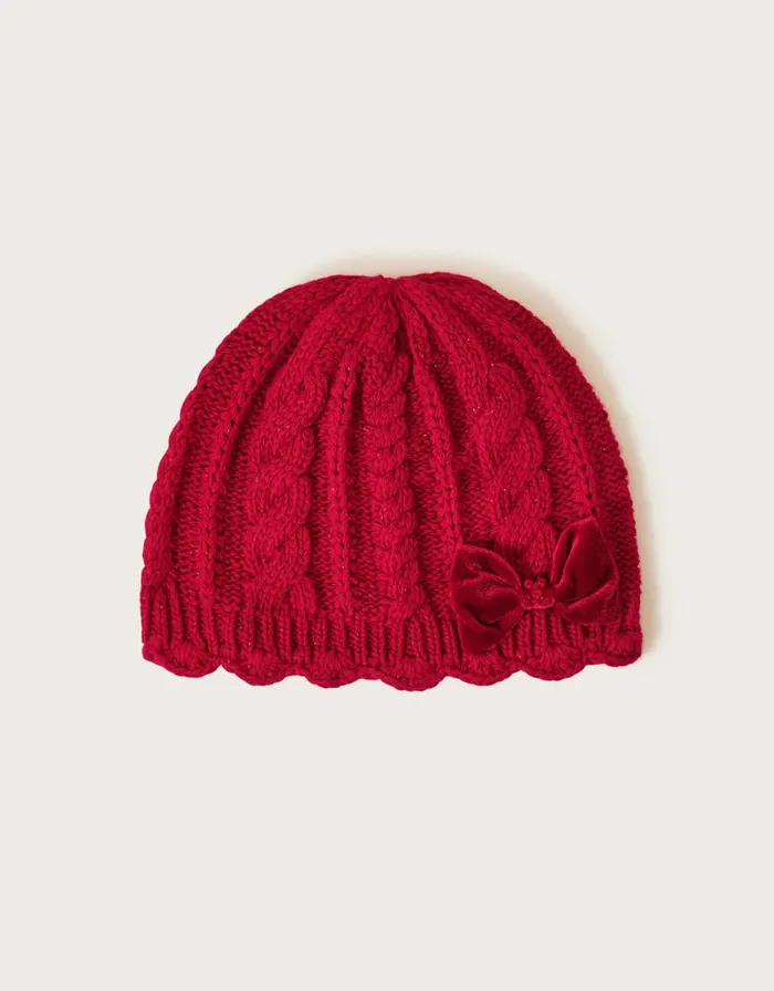 Monsoon Velvet Bow Beanie Hat Red Children Hats and Sunglasses