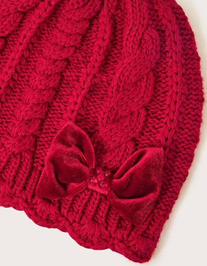 Monsoon Velvet Bow Beanie Hat Red Children Hats and Sunglasses Monsoon Velvet Bow Beanie Hat Red Children Hats and Sunglasses