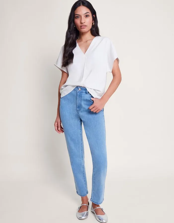 Monsoon Viola VNeck Pintuck TShirt White Women Tops and Blouses