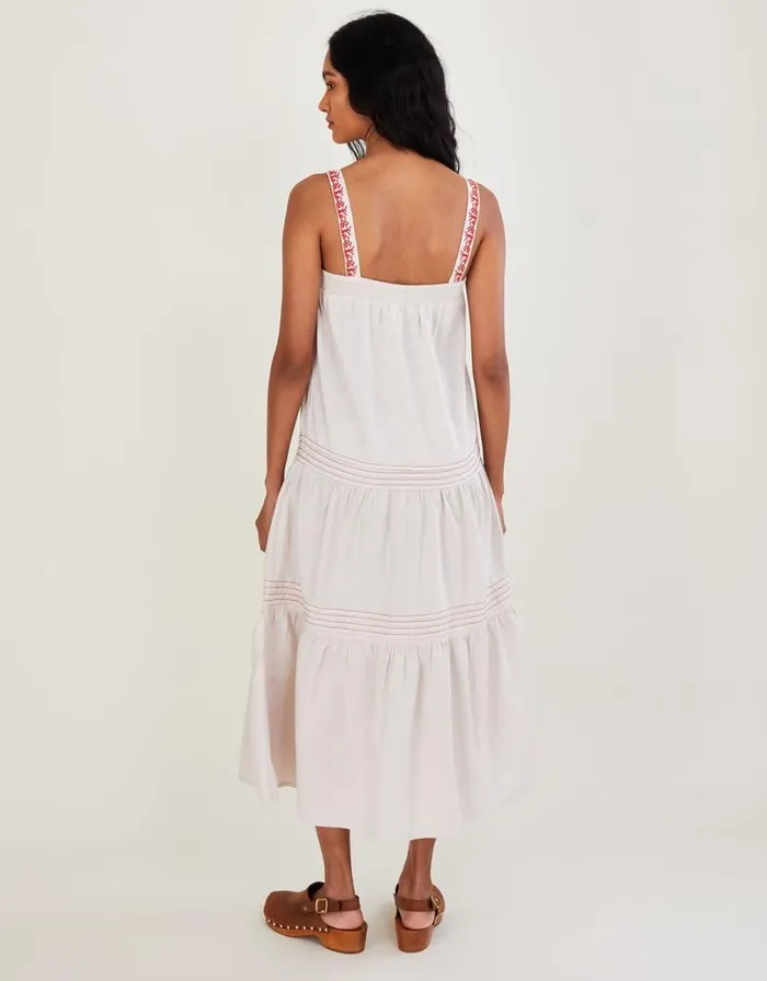 Monsoon Wide Strap Paisley Embroidered Motif Dress Ivory Women Linen Monsoon Wide Strap Paisley Embroidered Motif Dress Ivory Women Linen
