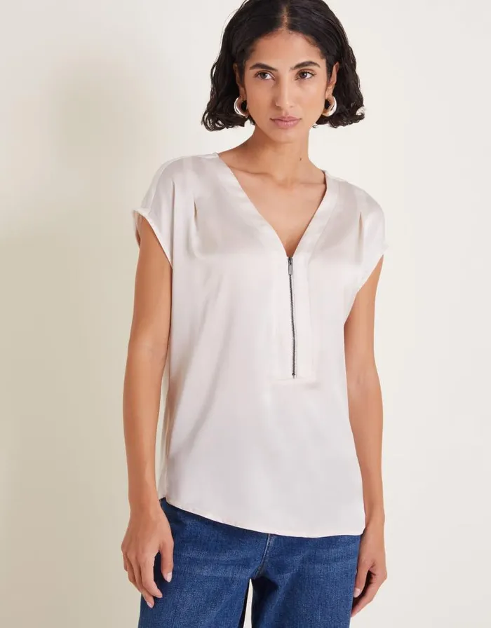 Monsoon Wilde Sleeveless Satin Top Cream Women Tops and Blouses