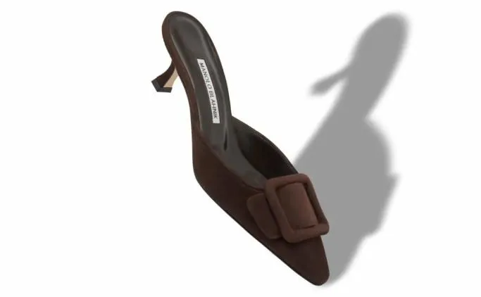 Mules Women Manolo Blahnik MAYSALEBrown Suede Buckle Mules