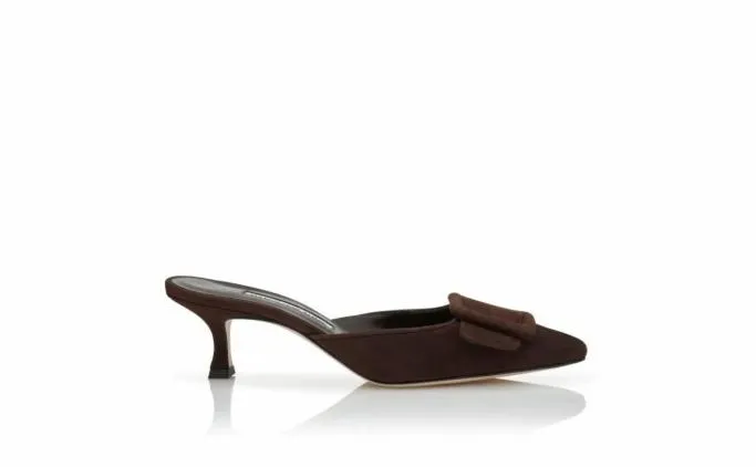 Mules Women Manolo Blahnik MAYSALEBrown Suede Buckle Mules
