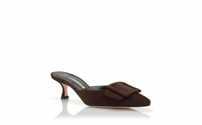 Mules Women Manolo Blahnik MAYSALEBrown Suede Buckle Mules