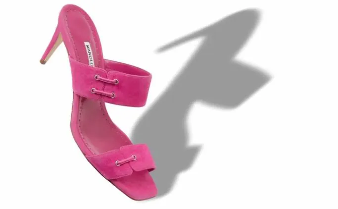 Mules Women Manolo Blahnik NEBREBright Pink Suede Lace Detail Mules