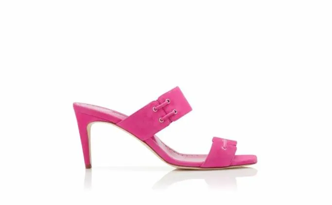 Mules Women Manolo Blahnik NEBREBright Pink Suede Lace Detail Mules Mules Women Manolo Blahnik NEBREBright Pink Suede Lace Detail Mules