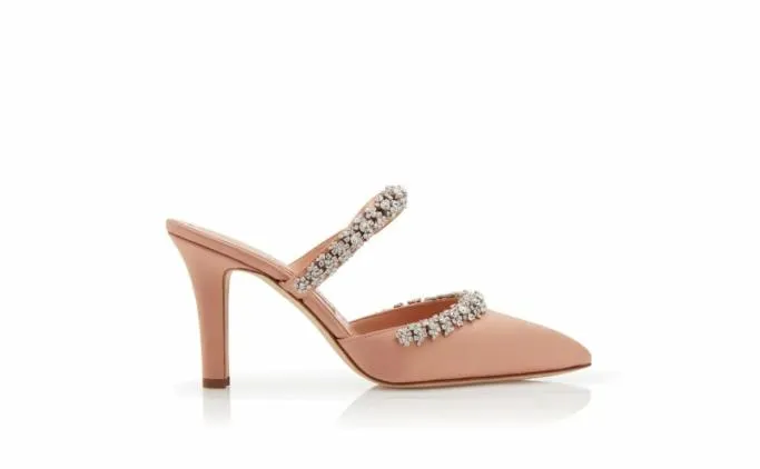 Mules Women Manolo Blahnik VEDADAMULight Pink Satin Crystal Embellished Mules Mules Women Manolo Blahnik VEDADAMULight Pink Satin Crystal Embellished Mules