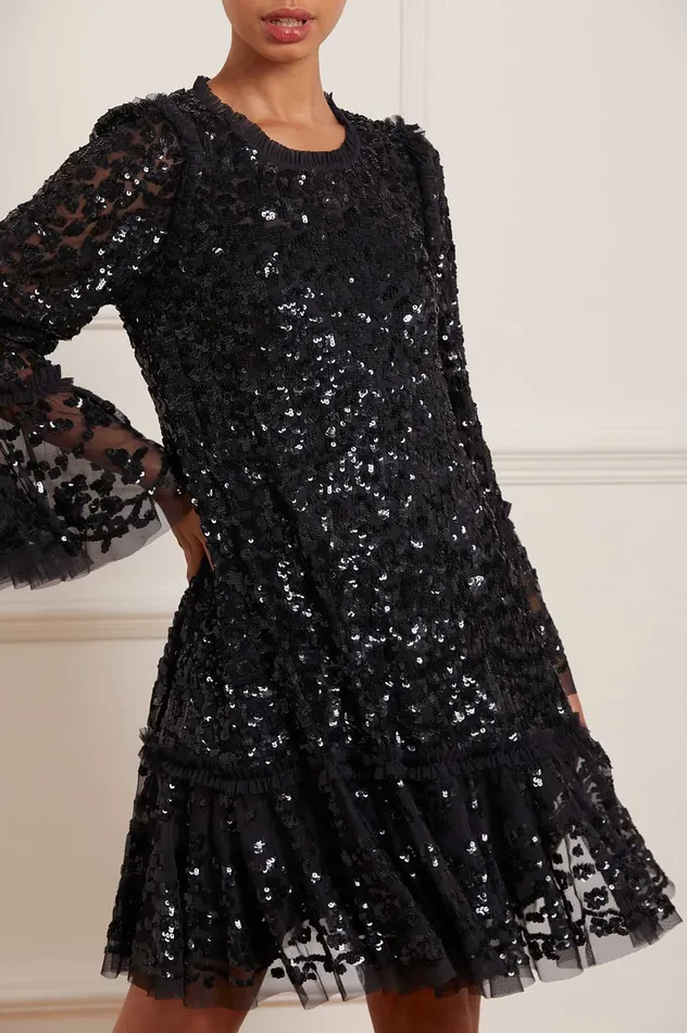 Needle and Thread Annie Sequin Tiered Mini Dress Black Women Embellished Dresses Needle and Thread Annie Sequin Tiered Mini Dress Black Women Embellished Dresses