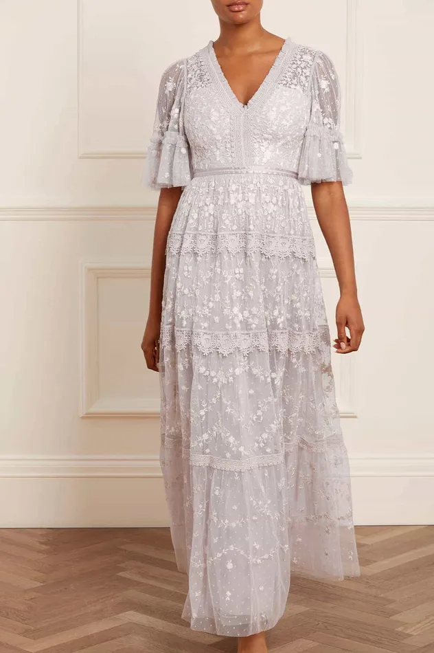 Needle and Thread Araminta Lace Gown Grey Women Embroidered Dresses