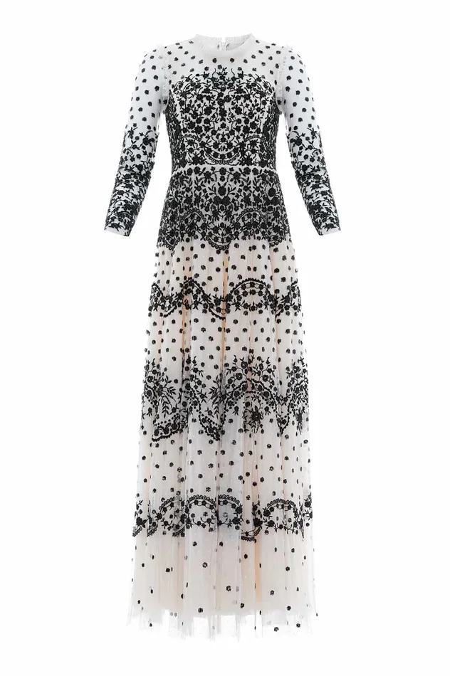Needle and Thread Beatrice Long Sleeve Gown Champagne Women Embroidered Dresses
