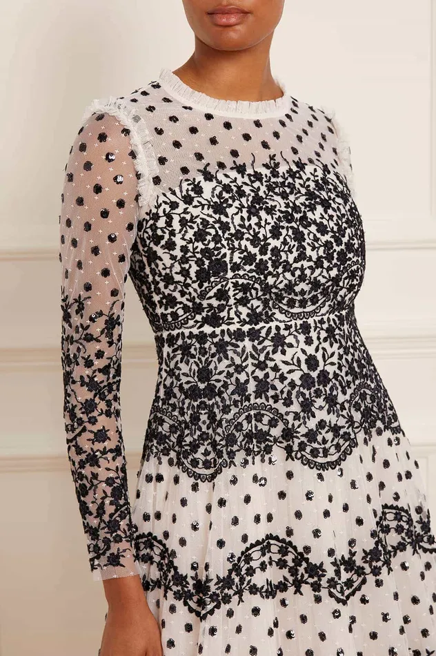 Needle and Thread Beatrice Long Sleeve Gown Champagne Women Embroidered Dresses