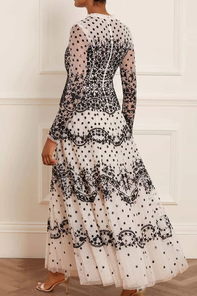 Needle and Thread Beatrice Long Sleeve Gown Champagne Women Embroidered Dresses